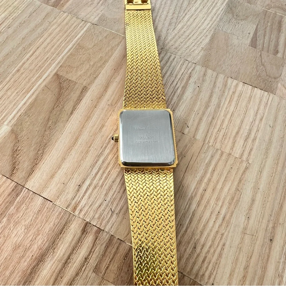 Vintage style Xavier mens rectangular gold tone dress watch NEW BATTERY